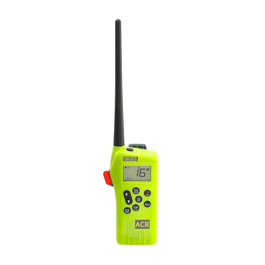 2827 – ACR ELECTRON VHF Radio, Handheld United States/ Canadian/ International Channels 2.5 Watts LCD Digital Display...
